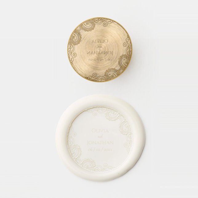 Elegant Classy Beige ornate Wedding Wax Seal Stamp (Stamped)