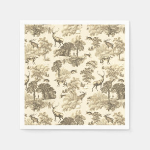 Elegant Classy Beige Tan French Toile Deer Pattern Napkins