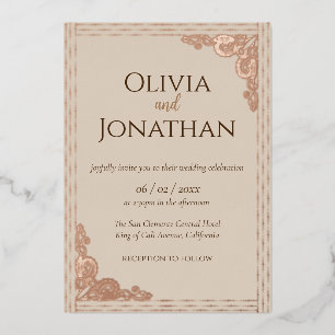 Elegant Classy Beige Wedding Foil Invitation
