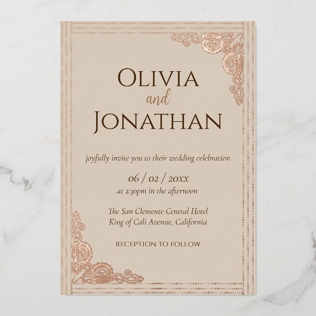 Elegant Classy Beige Wedding Foil Invitation (Front)