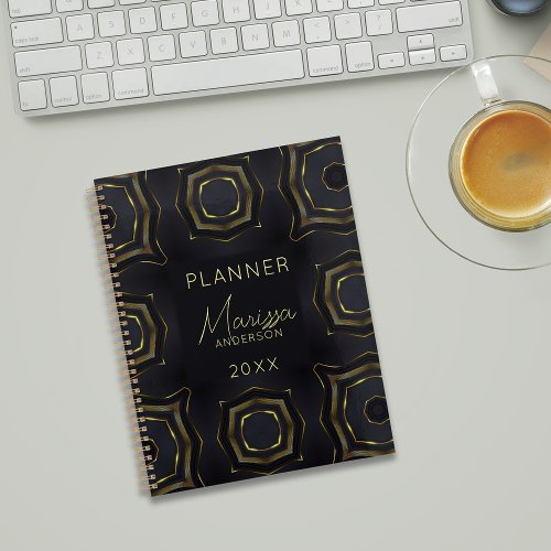 Elegant Classy Black and Gold Geometric Functional Planner