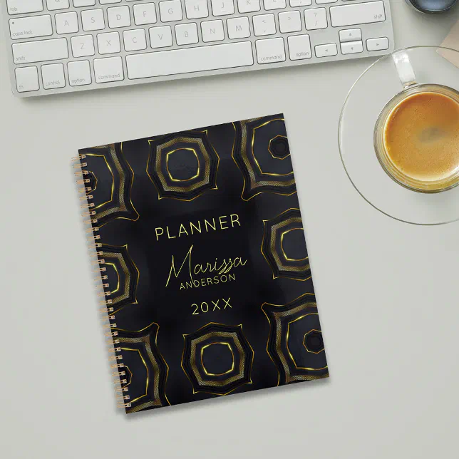 Elegant Classy Black and Gold Geometric Functional Planner | Zazzle