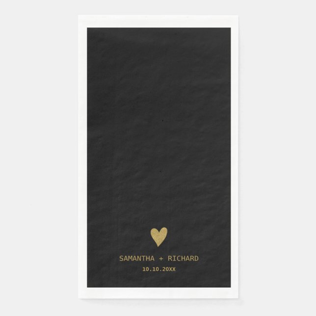 Elegant Classy Black And Gold Heart Wedding   Paper Guest Towels (Front)