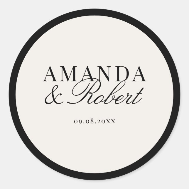 Elegant Classy Black and Ivory Wedding Classic Round Sticker (Front)