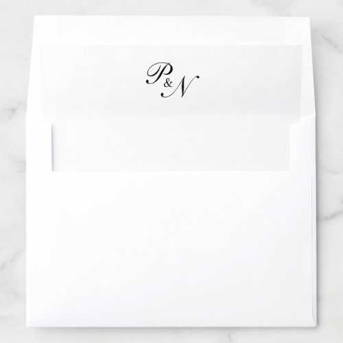 Elegant Classy Black and White Monogram Wedding Envelope Liner