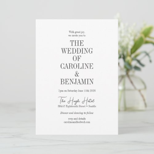Elegant Classy Black and White Serif Wedding Invitation