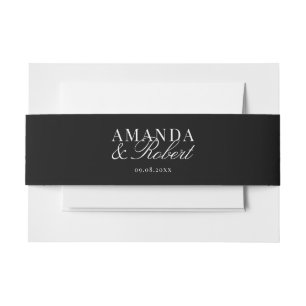 Elegant Classy Black and White Wedding Invitation Belly Band
