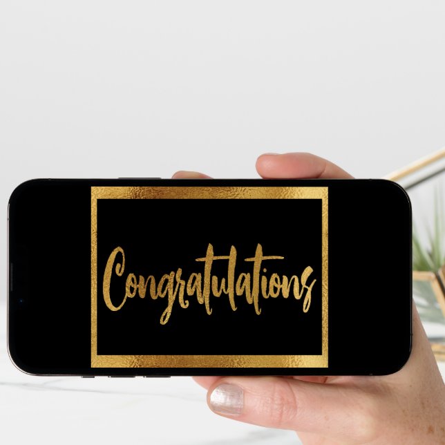 Elegant Classy Black & Faux Gold Congratulations Card (Front Digital)