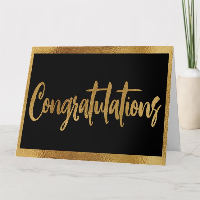 Elegant Classy Black & Faux Gold Congratulations Card (Front)