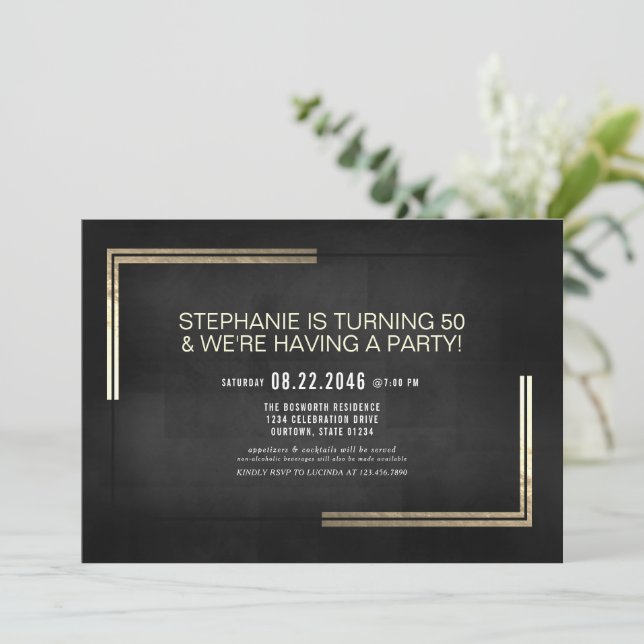 Elegant Classy Black/Gold Birthday Party Invitation (Standing Front)