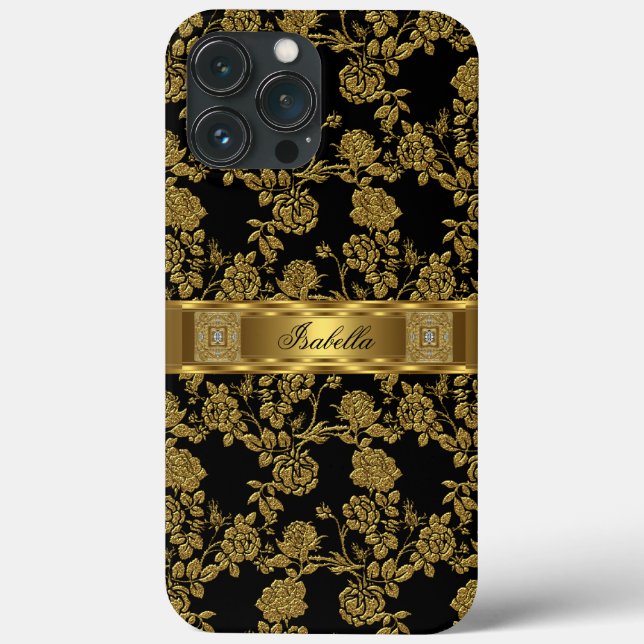 Elegant Classy Black Gold Damask Floral Case-Mate iPhone Case (Back)