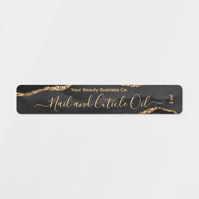 Elegant Classy Black Gold Marble Beauty Product Labels (Design 1)