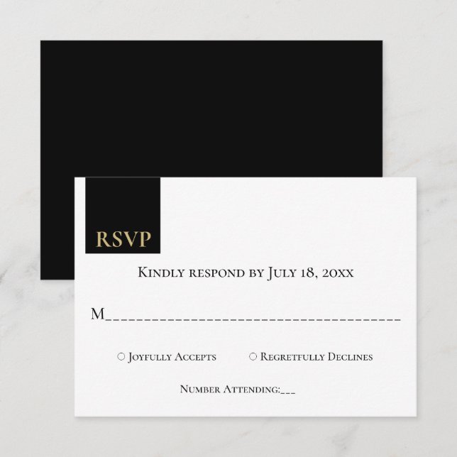 Elegant Classy Black Gold Monogram Modern Wedding RSVP Card (Front/Back)