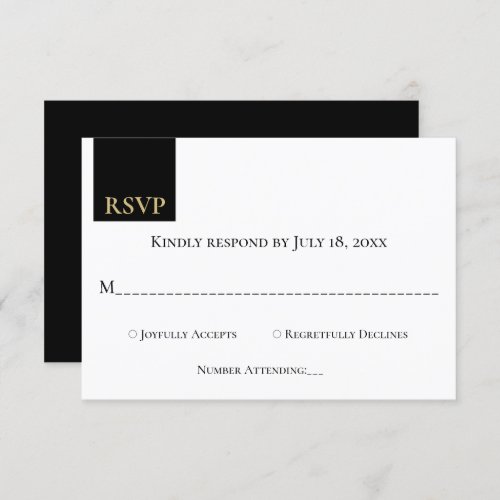Elegant Classy Black Gold Monogram Modern Wedding RSVP Card