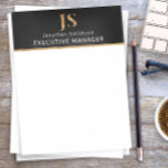 Elegant Classy Black & Gold Personalized Monogram<br><div class="desc">Your monogrammed stationery are a beautifully personalized way to show off your style. These chic custom letterhead feature an elegant initial and name to personalize. To personalize the monogram with your own letter, please click on "Edit using design tool" and "crop". Move the cropped area to your letter. Then click...</div>