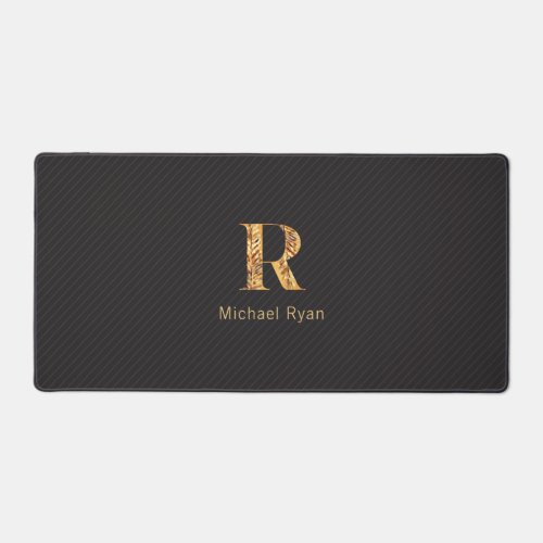  Elegant Classy Black  Gold Personalized Monogram Desk Mat