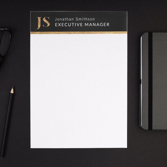  Elegant Classy Black & Gold Personalized Monogram Letterhead (Creator Uploaded)