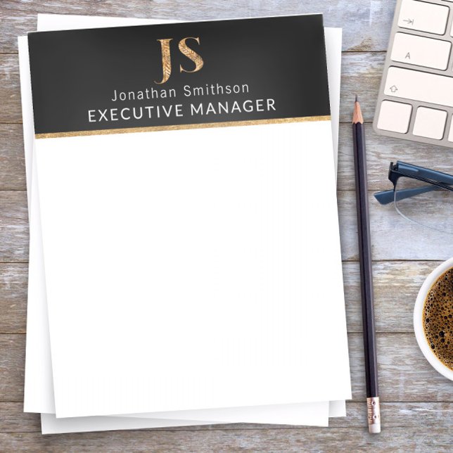  Elegant Classy Black & Gold Personalized Monogram Letterhead (Creator Uploaded)