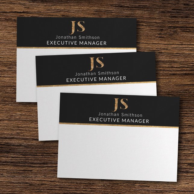  Elegant Classy Black & Gold Personalized Monogram Note Card (Creator Uploaded)
