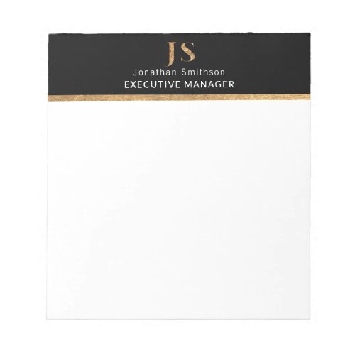  Elegant Classy Black  Gold Personalized Monogram Notepad