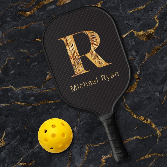  Elegant Classy Black & Gold Personalized Monogram Pickleball Paddle (Creator Uploaded)