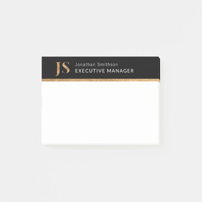  Elegant Classy Black & Gold Personalized Monogram Post-it Notes (Front)