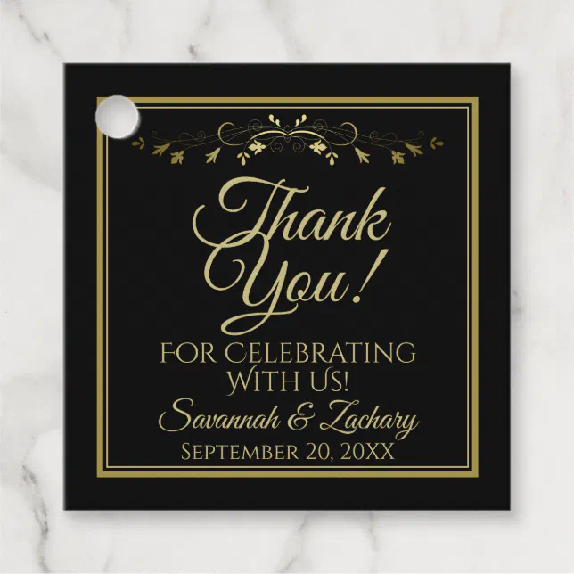 Elegant Classy Black & Gold Wedding Thank You Favor Tags | Zazzle