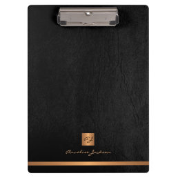 Elegant classy black leather gold monogrammed clipboard