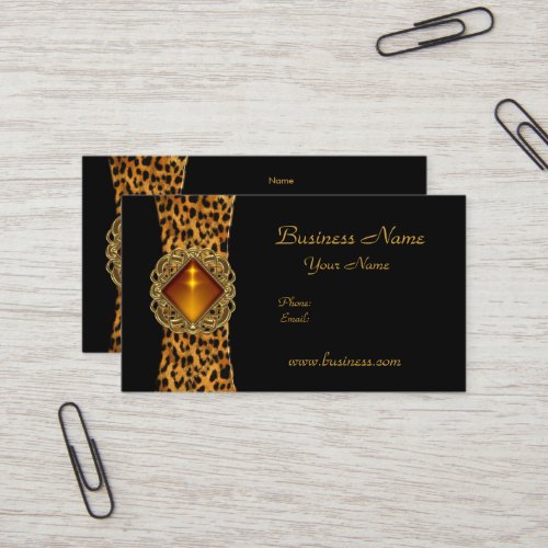 Elegant Classy Black Leopard animal Jewel Business Card Templates