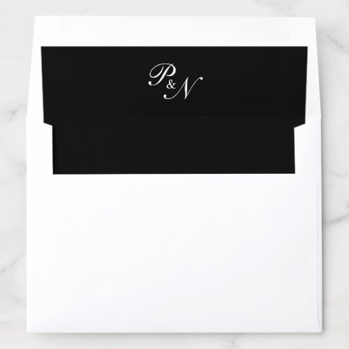 Elegant Classy Black Monogram Wedding Envelope Liner