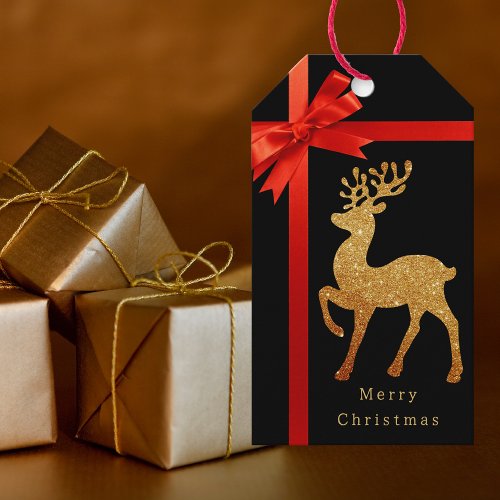 Elegant Classy Black Red  Gold Christmas Reindeer Gift Tags