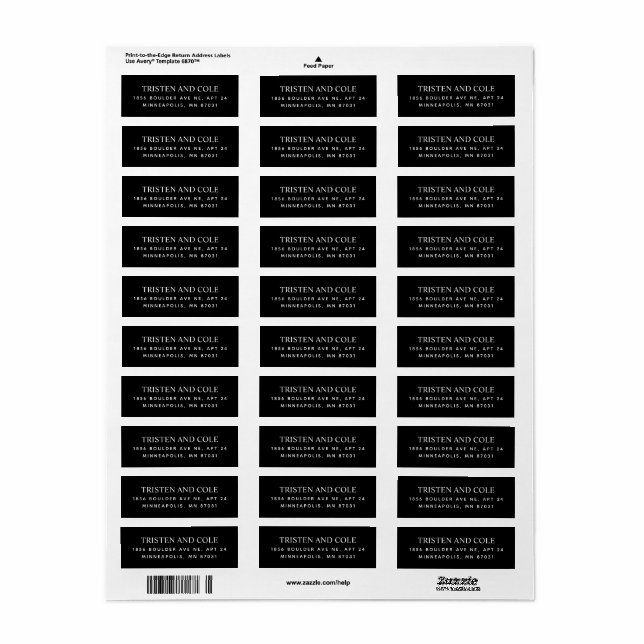 Elegant Classy Black Return Address  Label (Full Sheet)
