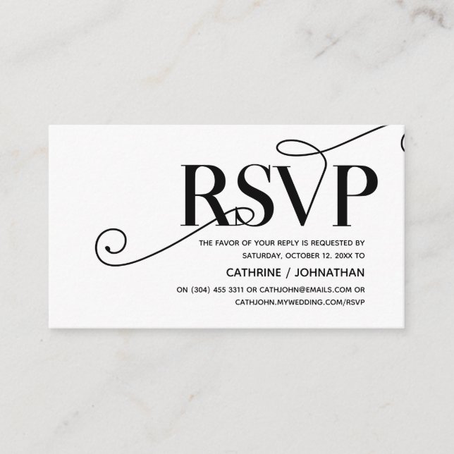Elegant Classy, Black Script, RSVP respond Enclosure Card (Front)