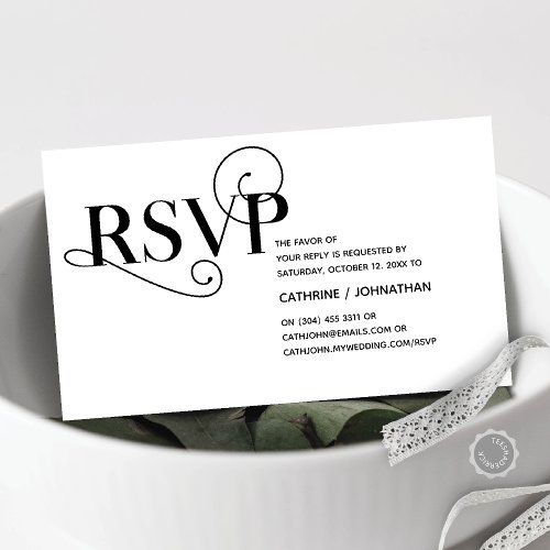Elegant Classy Black Script RSVP respond Enclosure Card