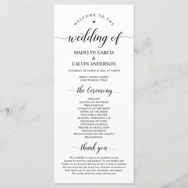 Elegant Classy, Black script, Wedding Ceremony Program (Front)