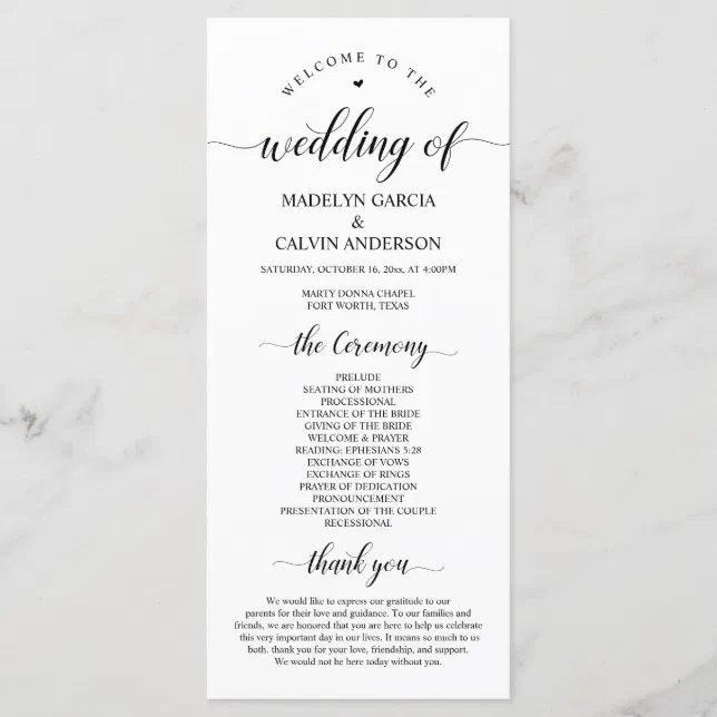 Elegant Classy, Black script, Wedding Ceremony Program | Zazzle