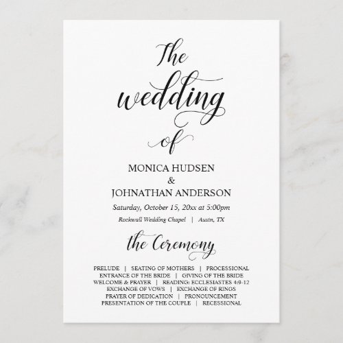 Elegant Classy Black script Wedding Ceremony Program