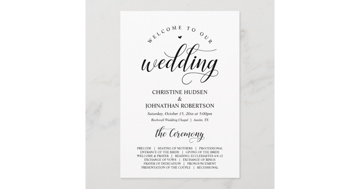 Elegant Classy, Black script, Wedding Ceremony Program | Zazzle