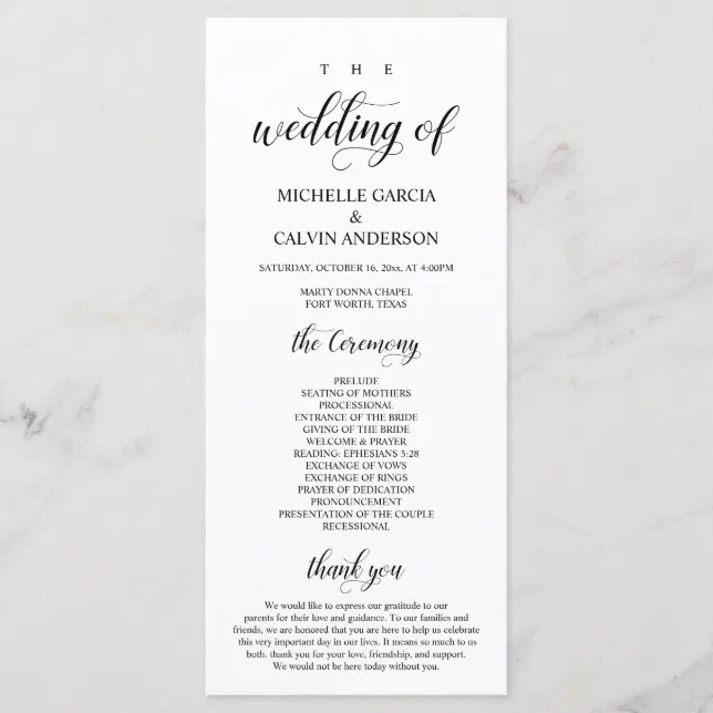 Elegant Classy, Black script, Wedding Ceremony Program | Zazzle