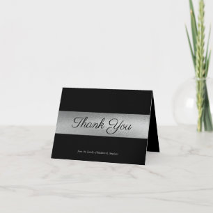 Elegant Classy Black   Silver Bereavement Letterpress Thank You Card