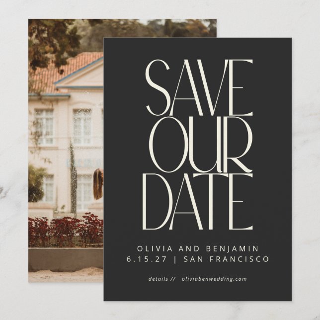Elegant Classy Black Simple Modern Trendy Photo Save The Date (Front/Back)