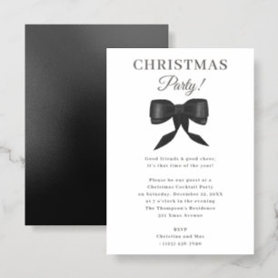 Elegant Classy Black White Bow Christmas Party Letterpress Photo Cards