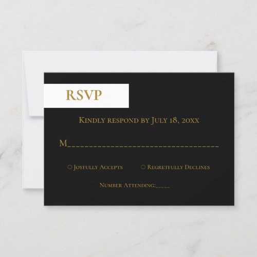 Elegant Classy Black White Gold Monogram Wedding RSVP Card