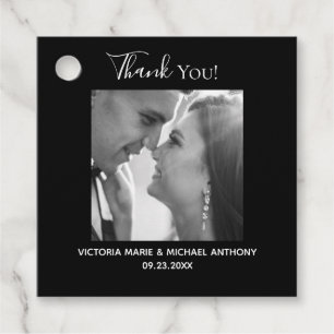 Elegant Classy Black White Photo Wedding Thank You Favor Tags