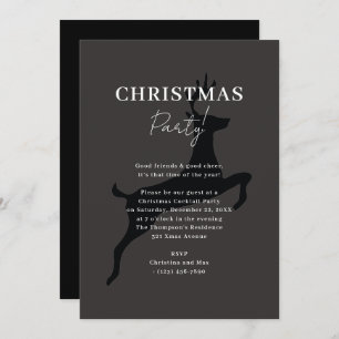 Elegant Classy Black Xmas Reindeer Christmas Party Invitation