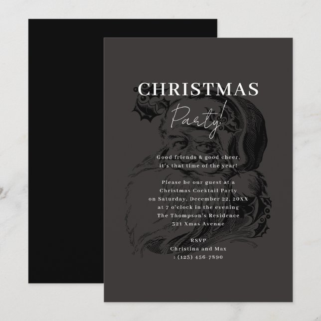 Elegant Classy Black Xmas Santa Christmas Party Invitation (Front/Back)