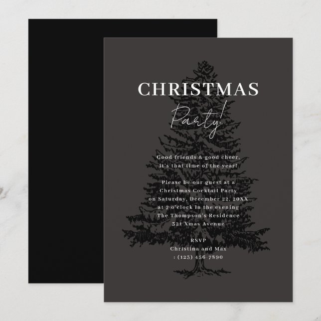 Elegant Classy Black Xmas Tree Christmas Party Invitation (Front/Back)