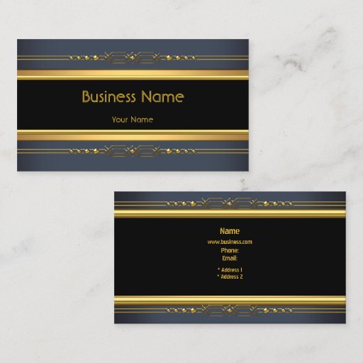 Customizable Elegant Classy Black Yellow Gold Charcoal Steel Business Card Templates