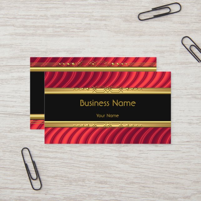Elegant Classy Black Yellow Gold Deep Red Business Card (Front/Back In Situ)