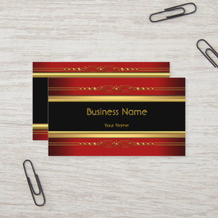 Elegant Classy Black Yellow Gold Deep Red Business Card